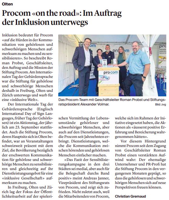 Procom on the Road im Oltner Tagblatt